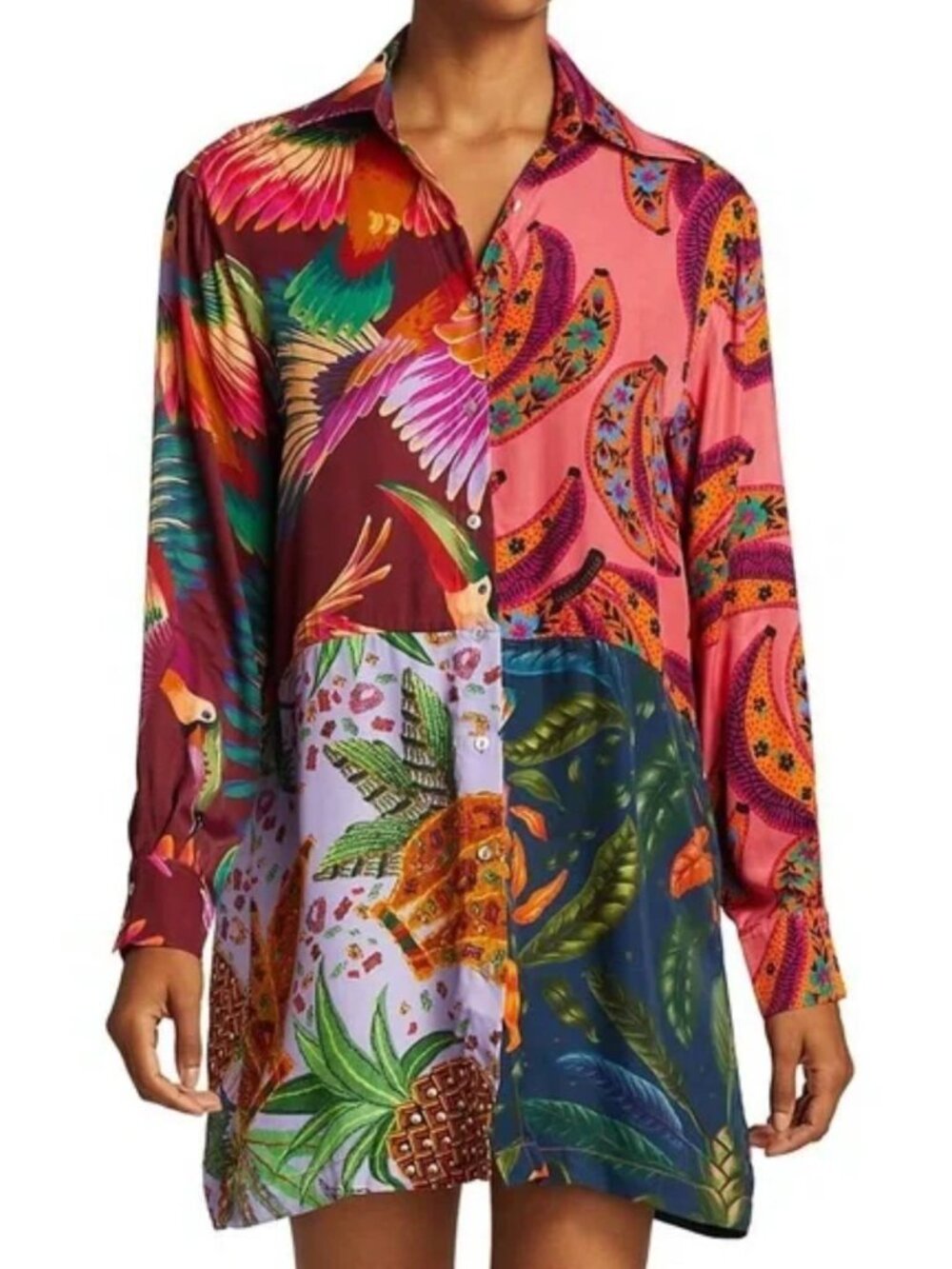 Farm Rio Mixed Tropical Print Shirt Dress - Picture 2 of 7